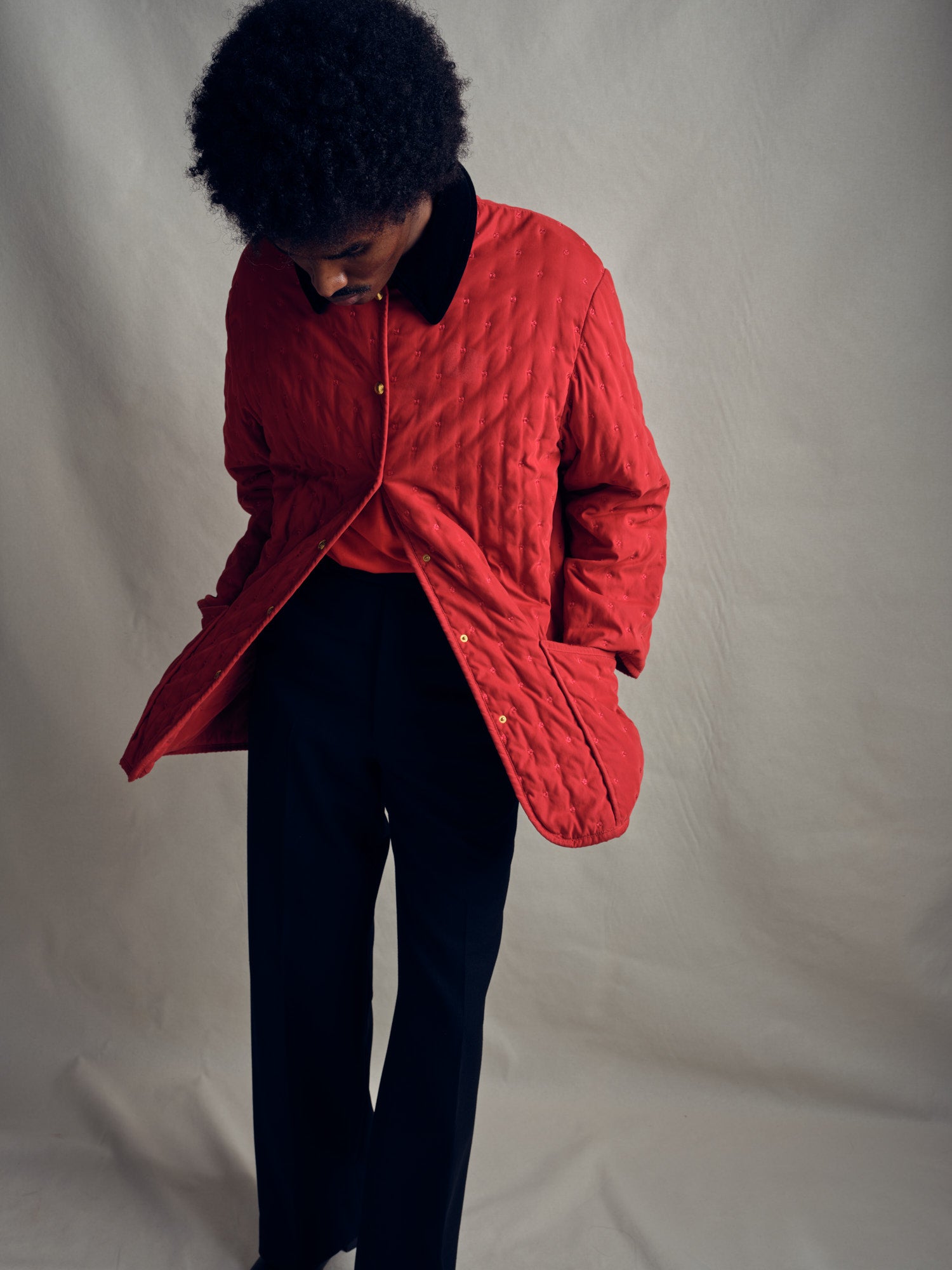 Red Hermès jacket with velvet collar from the 1980s.