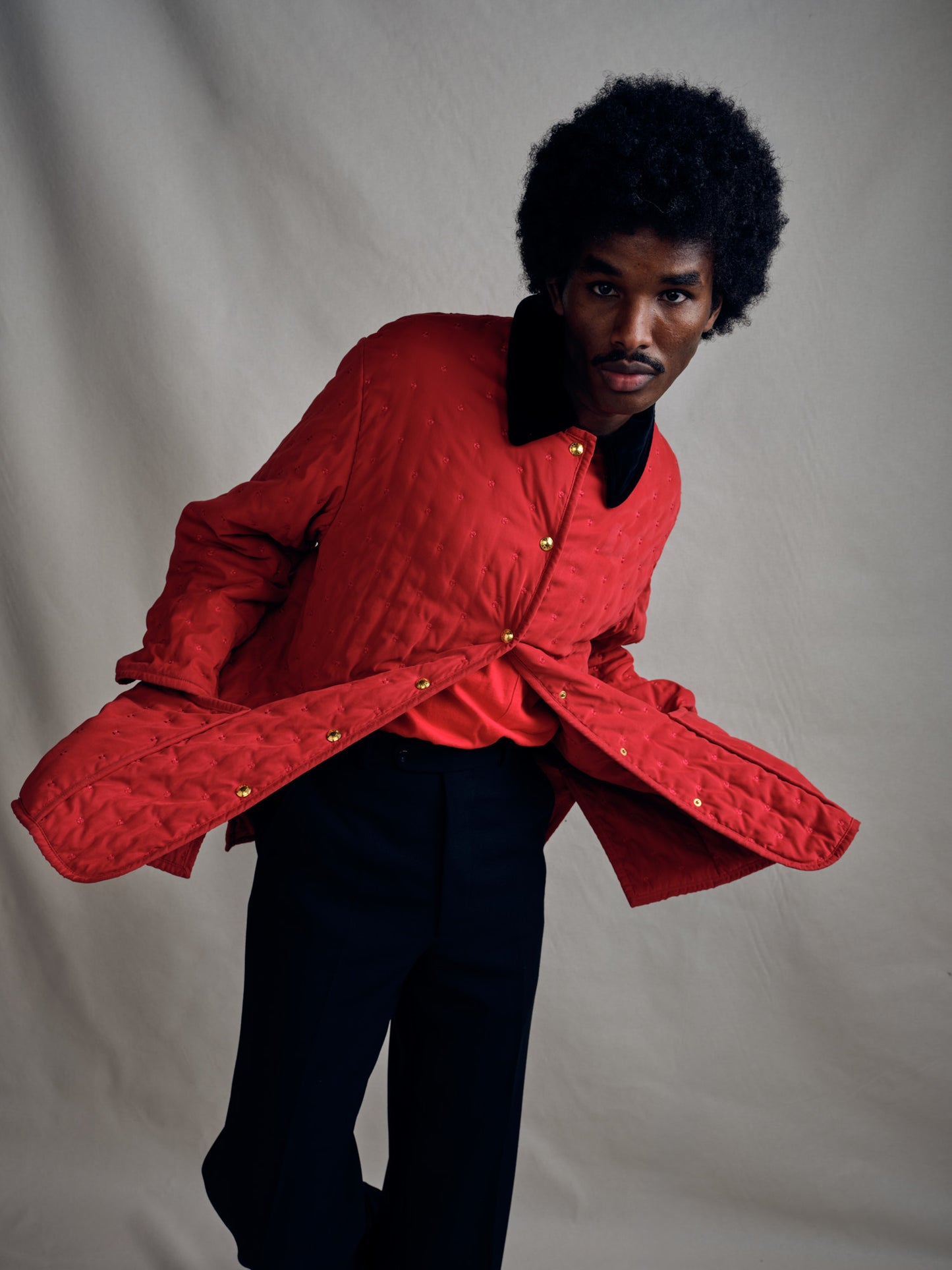 Red Hermès jacket with velvet collar from the 1980s.