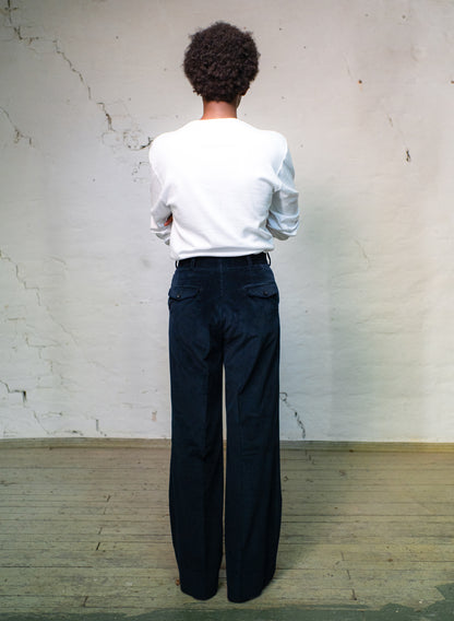 High-Waisted Flared Trousers In Dark Navy Corduroy