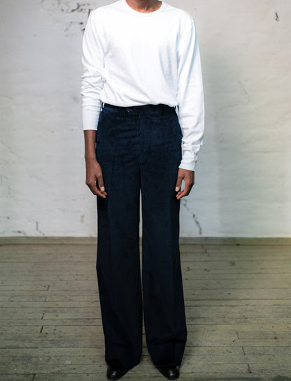 High-Waisted Flared Trousers In Dark Navy Corduroy