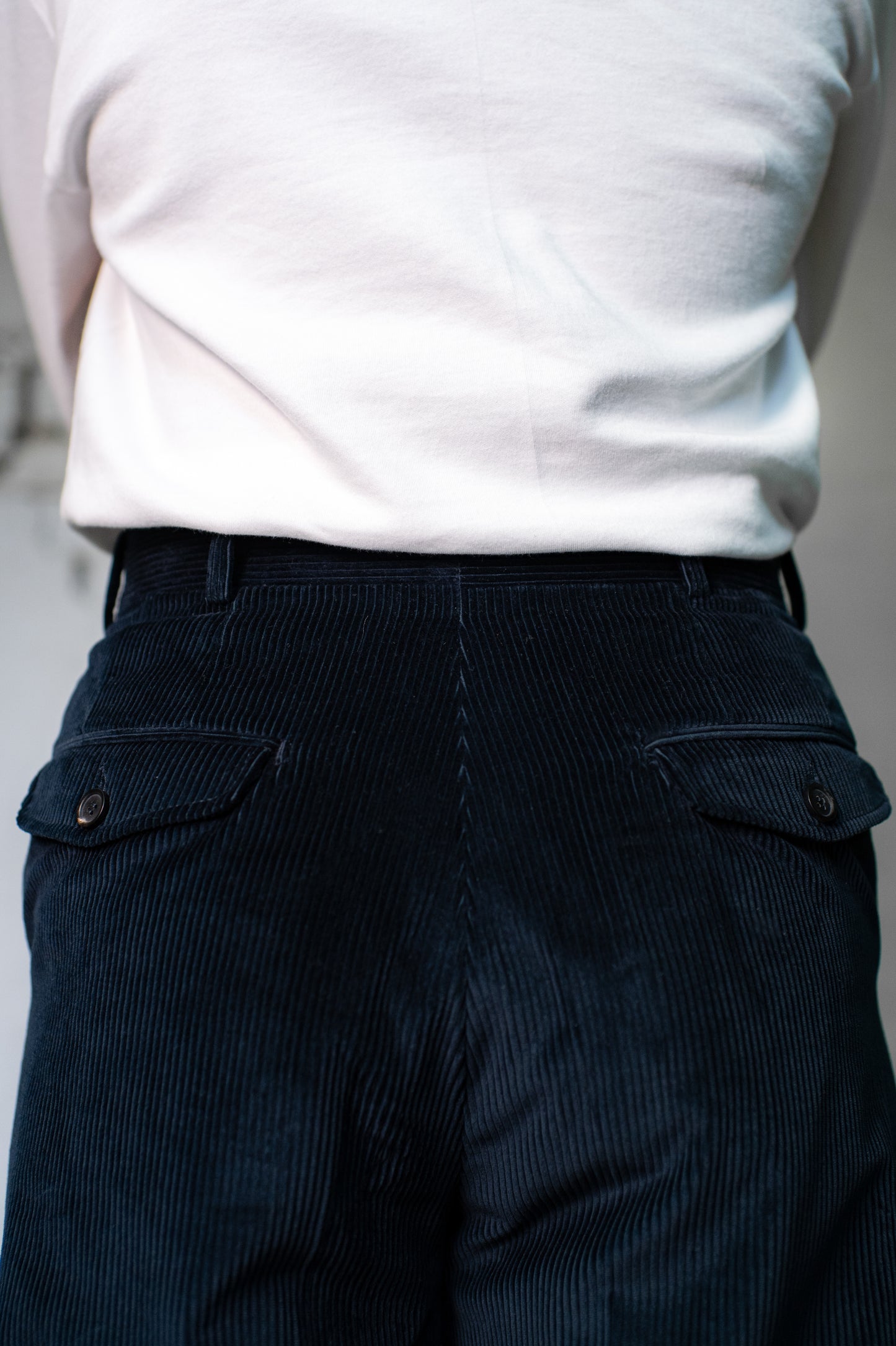 High-Waisted Flared Trousers In Dark Navy Corduroy