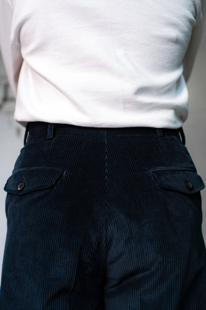 High-Waisted Flared Trousers In Dark Navy Corduroy