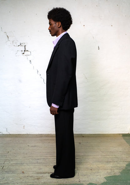 Single-Breasted Suit In English 3-Ply Black Wool Fresco