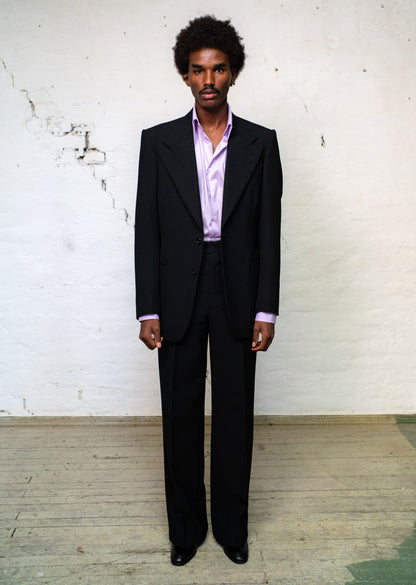 Single-Breasted Suit In English 3-Ply Black Wool Fresco