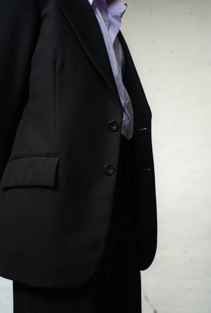 Single-Breasted Suit In English 3-Ply Black Wool Fresco