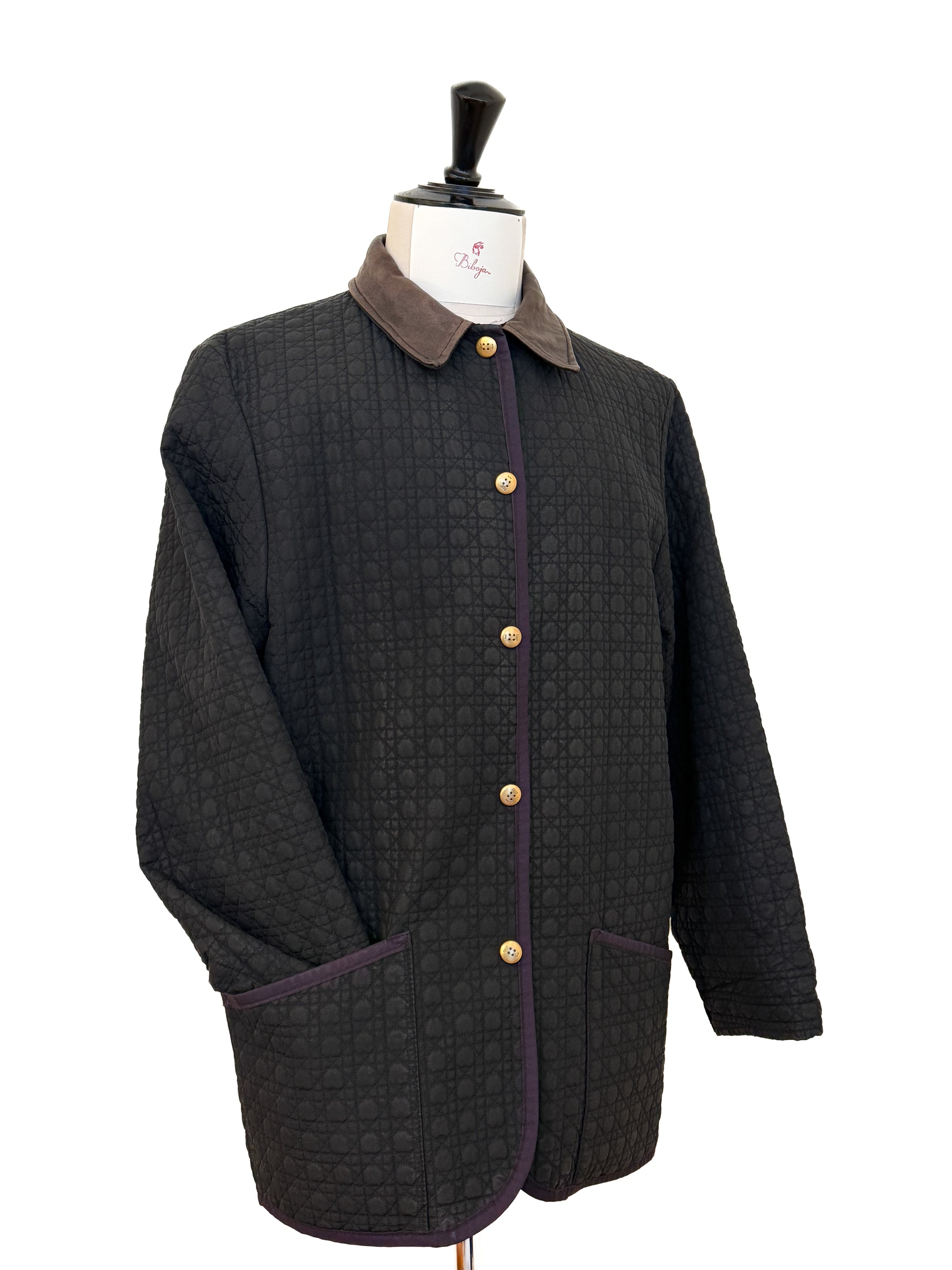 Christian Dior Boutique 1995 jacket with leather collar and silk lining. Designed by then creative Director for Dior, Gianfranco Ferre.