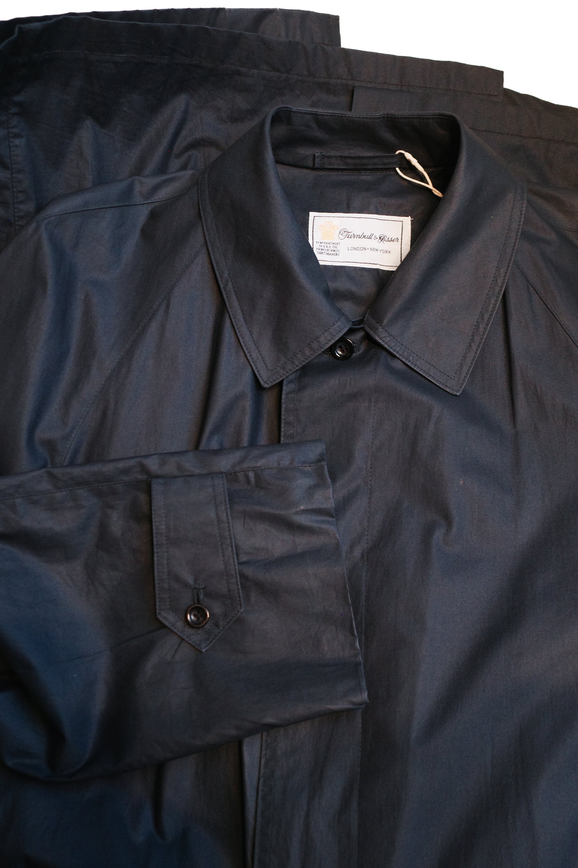 Long navy Turnbull & Asser car coat in cotton